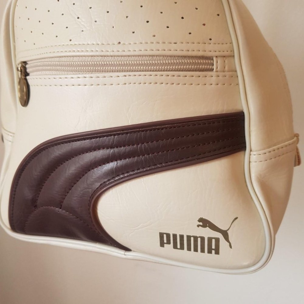 Vintage Puma Vinyl Mini Handbag Retro Bowling Bag Faux Leather Womens - Picture 6 of 8